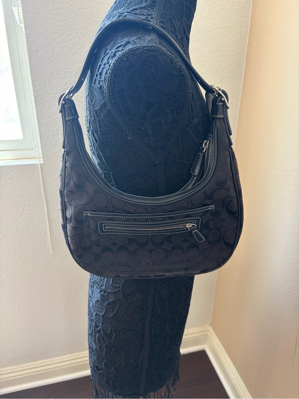 Coach Black Signature Crescent Shoulder Bag with Front Zip Pocket - Picture 5 of 5